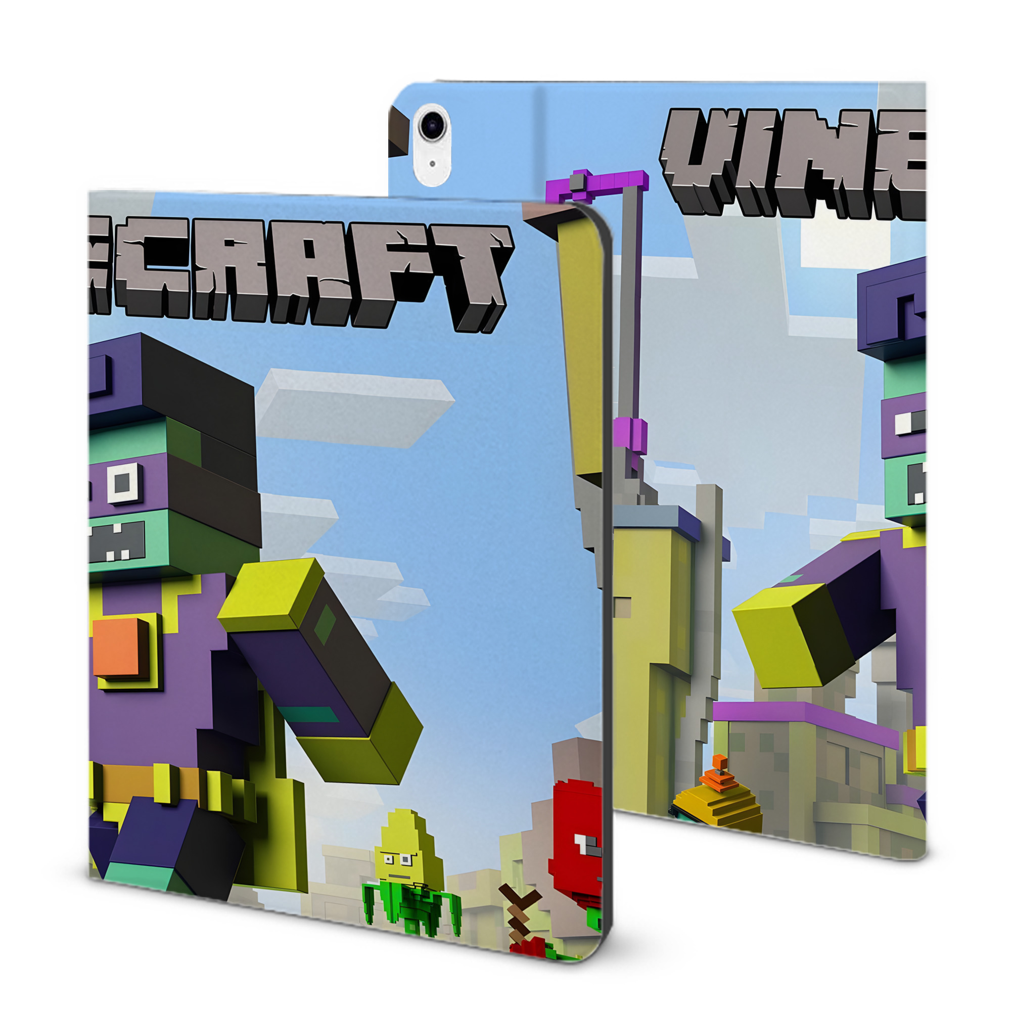 （画像用） マインクラフト ブロックの世界 Minecraft MC Block world IPad ケース ブック型 PUレザー TPU 耐衝撃 軽量 薄型 ペン収納なし 全面保護 IPad 各モデル対応